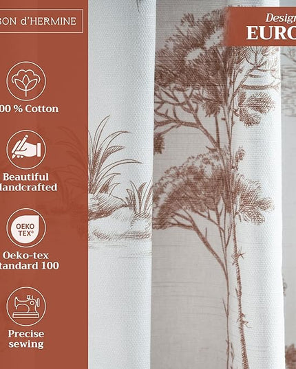 Maison d' Hermine Curtains for Living Room 100% Cotton 96 inch Length One Panel Light Filtering Toile Curtains for Bedroom Windows with Rod and Loop Pockets Drapes (Trianon Brown, 50" W x 96" L)