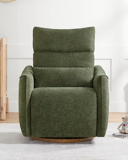 CHITA Swivel Rocker Recliner Chair, Power Nursery Glider Recliner, Nursery Rocking Chair with Adjustable Power Headrest, FSC Certified, Solid Wood Base, Moss Green