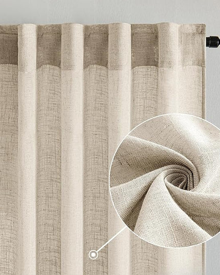 MIULEE Beige Linen Curtains 84 Inch Length 2 Panels for Bedroom Living Room, Soft Linen Textured Window Drapes Semi Sheer Light Filtering Back Tab Rod Pocket Farmhouse Modern Burlap Look Decor