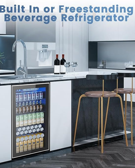 Mini Fridge 130 Can Beverage Refrigerator Cooler, 3.2 Cu.Ft Drink Fridge for Soda Wine Beer, Adjustable Temperature Control for Home Office, Black