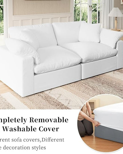 Modular Sectional Sofa Cloud Couch,78.6" Down Filled Comfy Cloud Modern Sofa,2 Seater with White Linen Couch Cushion Covers Removable Furniture for Living Room
