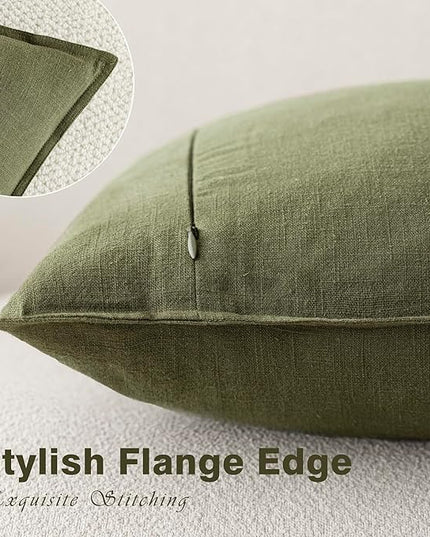 Foindtower Pack of 2, Decorative Linen Soild Throw Pillow Covers Soft Accent Lumbar Cushion Case Boho Farmhouse Pillowcase for Chair Couch Sofa Bedroom Living Room Home Decor 12 x 20 Inch Olive Green