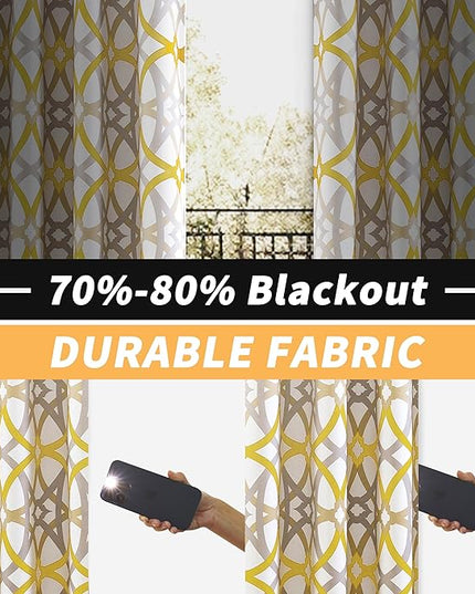 DriftAway Alexander 80% Blackout Curtains for Living Room 250GSM Pattern Match Thermal Insulated Room Darkening Geo Moroccan Mid Century Grommet Bedroom Drapes 2 Panels 52 Inch by 102 Inch Yellow Gray