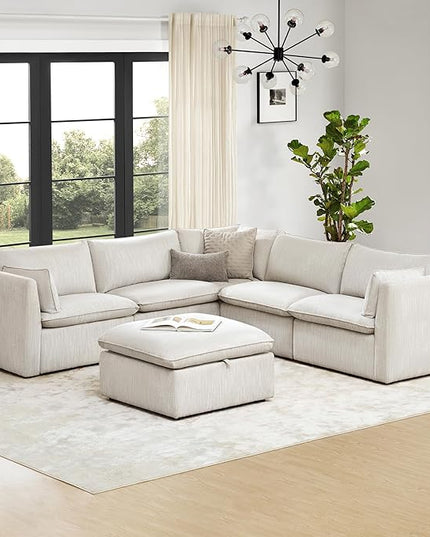 CHITA Luxury Oversized V-Shaped Sectional Sofa Couch, Premium Down Filled Cloud Modular Sectional, FSC Certified, 107''Width, 4 Seat and 1 Middle Corner for Living Room, Snow