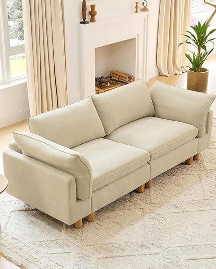 CHITA 92" Super Large Sectional Couches for Living Room, Modular Cloud Couch Sectional Sofa, Premium Fabric Couches, Down Filled, High Density Foam, Chenille in Beige, 2 Seater Loveseat
