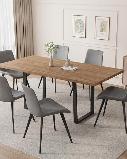 ZckyCine 67" Expandable Walnut Dining Table and 6 Upholstered Chairs, 7-Piece Dining Room Furniture Set, Mid-Century Modern Style for Home, Dining Room and Kitchen