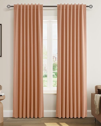 Guken 100% Blackout Curtains 84 Inch Length 2 Panels Set for Living Room Bedroom Back Tab Thermal Insulated Black Out Linen Drapes Room Darkening Peach Quartz,52x84