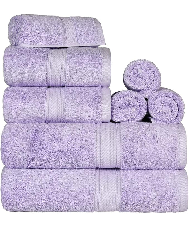 Superior Egyptian Cotton Pile 8 Piece Towel Set, Includes 2 Bath, 2 Hand, 4 Face Towels/Washcloths, Ultra Soft Luxury Towels, Thick Plush Essentials, Guest Bath, Spa, Hotel Bathroom, Purple