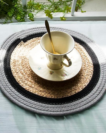 Handwoven Braided Rug, Set of 4, Round Reversible Area Rug, Pet-Friendly Durable Natural Fiber Carpet for Living Room, Dining Room, Bedroom