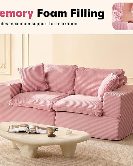 74.8” Cloud Couch, Modular Loveseat Sofa, Convertible Sofas Bed, Deep Seat Sofa, Cozy Sofa for Living Room, Office and Bedroom, Corduroy, Pink