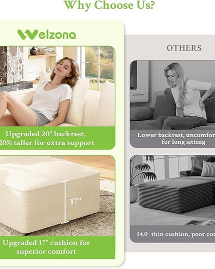 132" Sectional Couch, Locked-in Modular Sectional Sofa, Wood Frame Couches for Living Room, 22" Deep Seat U Shaped Couch with Ottoman Chenille Cloud Sofa Tool-Free Setup Sofas for Living Room