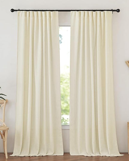 NICETOWN Linen Curtains 84 inch Long for Living Room?Rod Pocket/Back Tab Semi Sheer Curtains Flax Linen Blend Privacy Added with Light Filtering Drapes for Farmhouse, Butter, 1 Pair, 52" W x 84" L