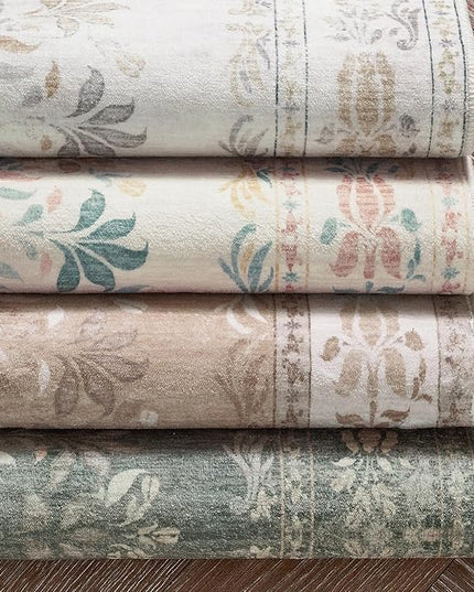 jinchan Hallway Runner Rug 2x10 Vintage Floral Distressed Design - Machine Washable Non-Slip Low-Pile Soft Thin Faux Wool Kitchen Carpet for Farmhouse Bedroom Laundry Room(2x10ft, Light Grey)