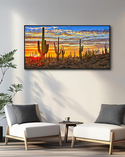 Cactus Plant Scenery Pictures Black Framed Canvas Wall Art For Living Room Large Size Wall Decor For Office Boho Wall Painting Bedroom Decorations Artwork Ready To Hang Black Frame 20" x 40"