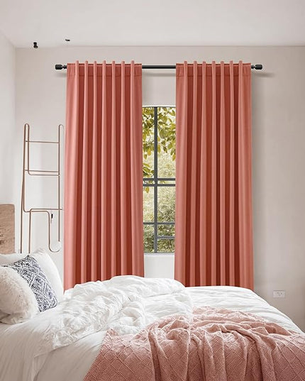 Guken 100% Blackout Curtains 90 Inch Length 2 Panels Set for Living Room Bedroom Back Tab Thermal Insulated Black Out Linen Drapes Room Darkening Coral,52x90