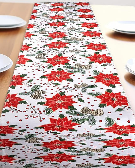 Urban Villa Pine Cone Print 100% Cotton Fused Table Runner 14''x72'' Over Sized Christmas Color Table Runner Heavier Quality