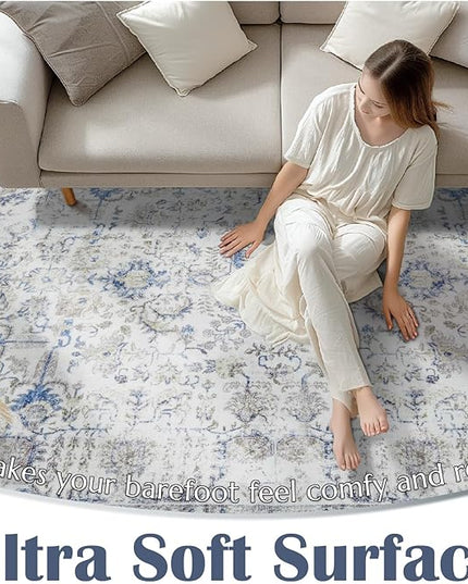 jinchan Kalen Runner Rug 3x10 Washable Area Rug Soft Vintage Indoor Floor Cover Thin Retro Distressed Blue Multi Carpet Floral Print Country Non Slip for Bathroom Kitchen Bedroom Living Room