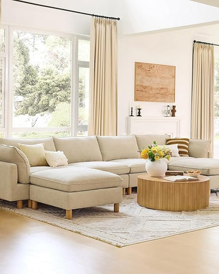 CHITA 161" Super Large Sectional Couches for Living Room, Modular Cloud Couch Sectional Sofa, Premium Fabric Couches, Down Filled, High Density Foam, Chenille in Beige, 6 Seat U Shaped