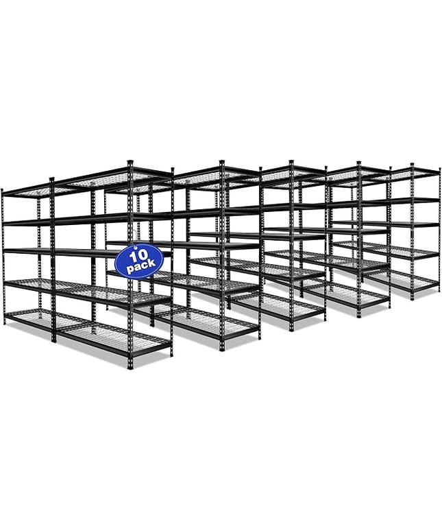 WORKPRO 5-Tier Metal Storage Shelving Unit, 48”W x 24”D x 72”H, Adjustable Storage Rack Heavy Duty Shelf, 4000 lbs Load Capacity (Total), for Garage, Kitchen, Bathroom, Warehouse, Black/Sliver, 10 PCS