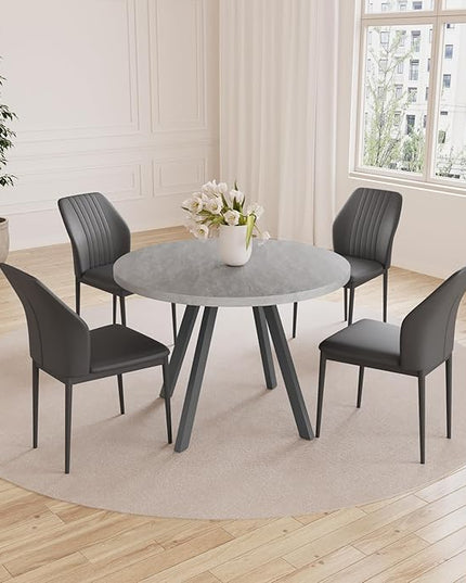 34.6'' Round Dining Table and Chairs for 4, Mid Century Modern Round Table Set, Space Saving for Apartment Kitchen Dining Room (Grey Table+4 Black Chairs)