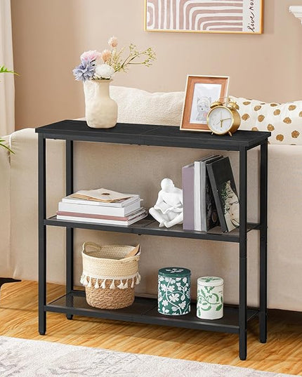 HOOBRO 29.5" Narrow Console Table, 3-Tier Entryway Table, Thin Sofa Table with Shelves, Side Table, Display Table, for Hallway, Entrance, Living Room, Bedroom, Black BB73XG01