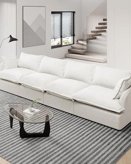 Cloud Modular Sectional Sofa, 4 Seater Convertible Deep Seat Sectional Couch, Cozy Down Fill Sofa, Detachable Couch Cushion Covers, Corner Sofa for Living Room, Office, Cream White
