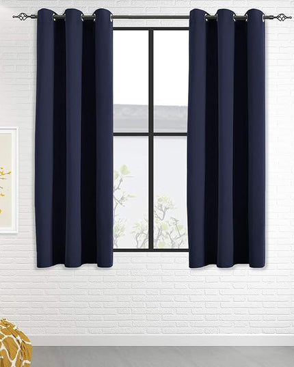 Blackout Curtains for Bedroom Thermal Insulated Light Blocking Room Darkening Curtains Solid Grommet Window Drapes for Living Room, Set of 2 Curtain Panels 42 W x 54 L inch Long Navy