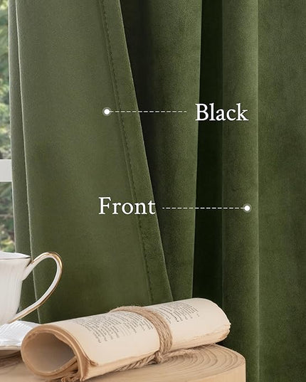 LAMIT Velvet Curtains 102 Inches Long for Living Room, Sage Green Thermal Insulated Soundproof Panels Room Darkeing Back Tab and Rod Pocket Drapes for Bedroom/French Country, 2 Panels, 52 x 102 Inch