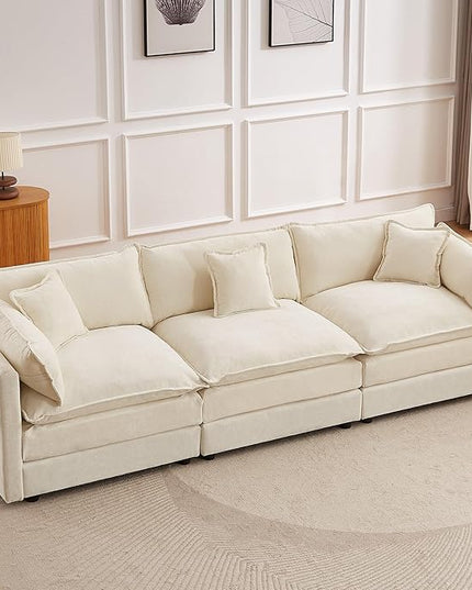 Modular Sectional Sofa, 112.2 Inch Rectangle Shaped Couch Set with Armrests, 3-Seater Comfy Cloud Couches for Living Room Apartment, Beige