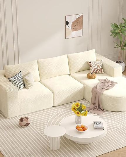 Modular Sectional Sofa with L-Shape Chaise,Cloud Sectional Modern Sleeper Couch with Deep Seat,Sponge Compression Sofas No Assembly Required(Beige-Corduroy Fabric) 1PCS