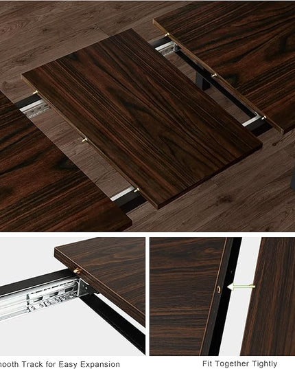 Feonase 5-Piece Dining Table Set for 4-8 People, 63" Extendable Kitchen Table Set with 2 Benches and 2 Square Stools, Dining Room Table with MDF Wood Board, Easy Clean, Dark Brown