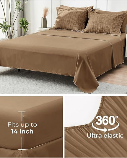 HYMOKEGE Brown Twin Comforter Set Seersucker 5 Pieces, All Season Luxury Bed in a Bag for Bedroom, Bedding Set with Comforter, Sheets, Pillowcase & Sham
