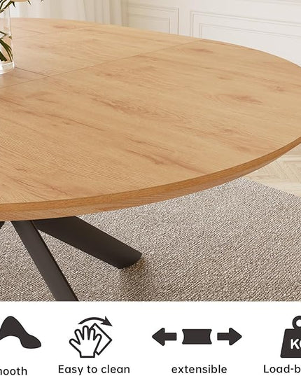 43.2"-59.1" Extendable Round Dining Table, Mid Century Modern Wooden Round Table, Leisure Oak Coffee Table,Saving Space