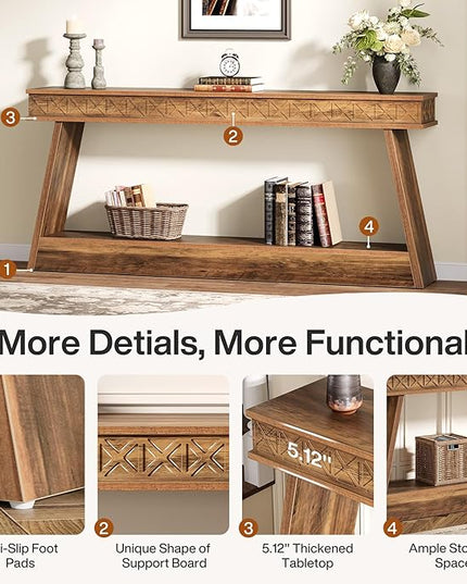 Tribesigns Farmhouse Console Table, 70.9-Inch Extra Long Entryway Table with Storage, 2-Tier Narrow Sofa Table Behind Couch, Wooden Accent Table for Living Room, Hallway, Foyer, Rustic Brown