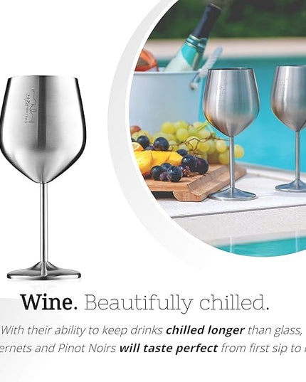 Gusto Nostro Stainless Steel Wine Glass - 18 oz - Cute, Unbreakable Wine Glasses for Travel, Camping and Pool - Fancy, Unique and Cool Portable Metal Wine Glass for Outdoor Events, Picnics (Set of 4)