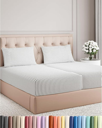 Split King Size 5 Piece Sheet Set - Comfy Breathable & Cooling Bed Sheets Set - Hotel Luxury Bedding for Women, Men, Kids, Teens, Boys & Girls - Deep Pockets & Wrinkle Free - Oeko-Tex - Grey Stripes 2