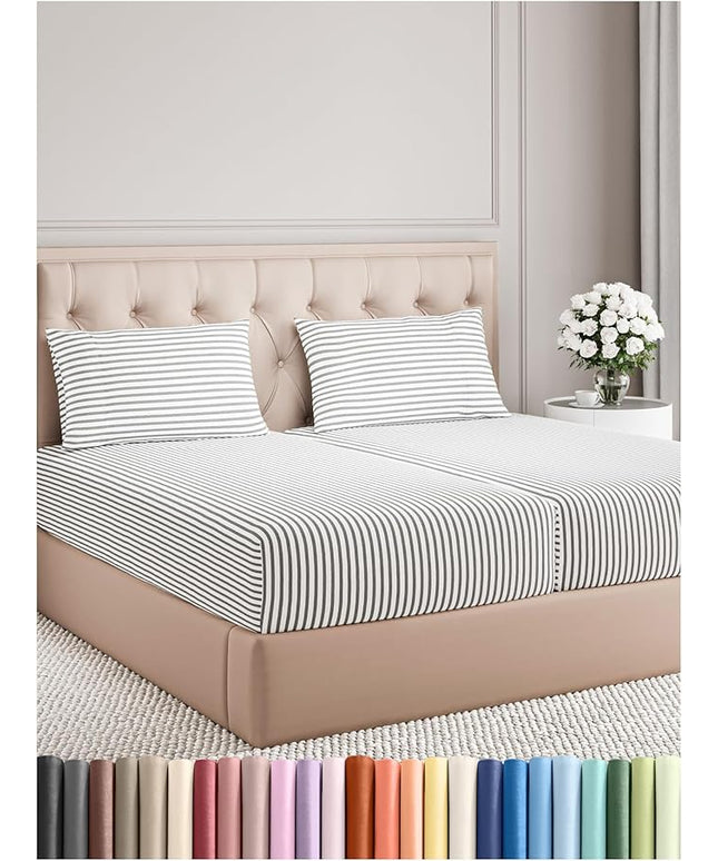 Split King Size 5 Piece Sheet Set - Comfy Breathable & Cooling Bed Sheets Set - Hotel Luxury Bedding for Women, Men, Kids, Teens, Boys & Girls - Deep Pockets & Wrinkle Free - Oeko-Tex - Grey Stripes 2