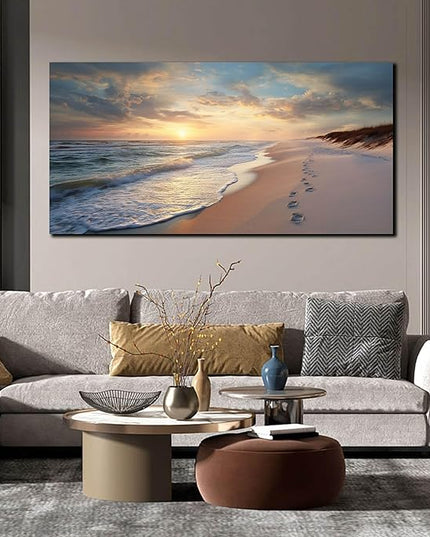Ocean Wall Art Blue Canvas Sun Art Print Seascape Wall Decor Large Landscape Picture 24" x 48" Artwork for Living Room Bedroom Office