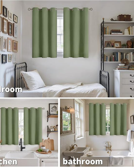 YoungsTex Olive Green Blackout Kitchen Curtains 36 Inch Length - Short Thermal Insulated Drapes with Grommet Room Darkening Privacy for Cafe Bathroom Window, 2 Panels, 42 x 36 Inch
