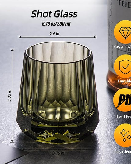KAMMAK Crystal Whiskey Glasses Set of 2, Handcrafted 6.76oz Old Fashioned Glasses Stemless, Luxury Cocktail Glasses, Hand Blown Scotch Cup for Women, Men Gift for Rocks, Bourbon, Bar Barware