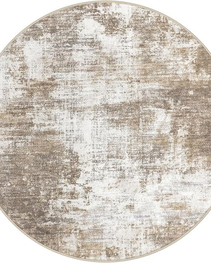 IOHOUZE Round Area Rug 3 Ft Circle Entryway Rugs Round Washable Door Mat Indoor Entrance, Non Slip Circle Front Door Rug, Printed Abstract Faux Wool Floor Carpet for Foyer Porch Sink, Beige Brown