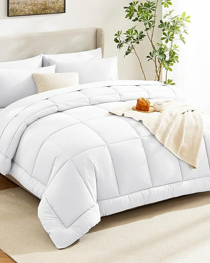CozyLux King Size Comforter Set White, 7 Pieces Bed in a Bag, White Comforter King Size, All Season Bedding Sets with Stitch Quilted Comforter, Flat Sheet, Fitted Sheet, Pillowcases