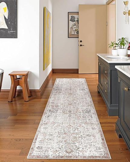 jinchan Kalen Runner Rug 2x10 Washable Hallway Rug Vintage Indoor Thin Retro Floor Cover Distressed Floral Country Lightweight Non Slip Carpet for Entryway Bathroom Bedroom Living Room Stairway Red