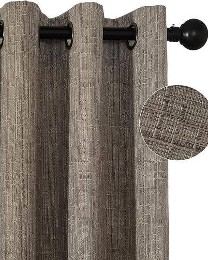 Jacquard Linen Curtains 72 inch Length 2 Panels Thick Faux Linen Blended Window Drapes Burlap Textured Curtains with Grommet for Living Room Bedroom Farmhouse (52x72 Dark Coffee) Natural
