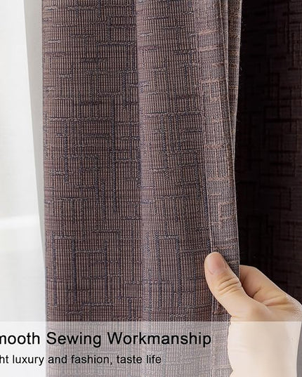 Jacquard Linen Curtains 84 inch Length 2 Panels Thick Faux Linen Blended Window Drapes Burlap Textured Curtains with Grommet for Living Room Bedroom Farmhouse (52x84 Fashion Purple) Natural