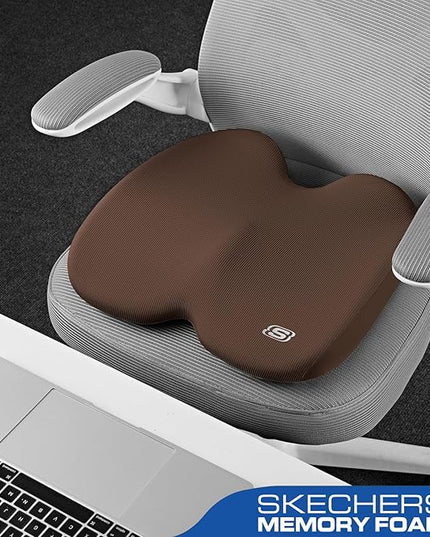 Skechers Seat Cushion, Ergonomic Memory Foam Cushion for Long Sitting Hours on Office & Home Chair, Car Seat Cushion for Sciatica, Coccyx Cushion,Brown