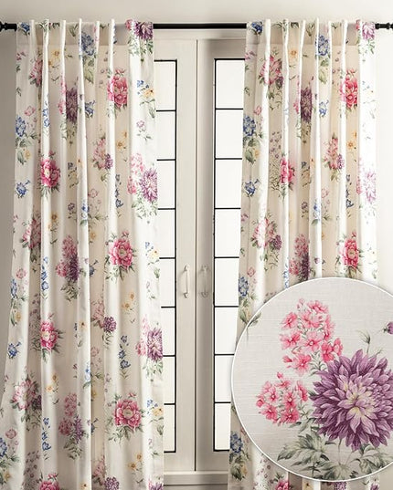Maison d' Hermine Curtains for Living Room 100% Cotton 96 inch Length Two Panels Light Filtering Curtains for Bedroom Windows with Rod and Loop Pockets Drapes (Swyncombe Multicolor, 50" W x 96" L)
