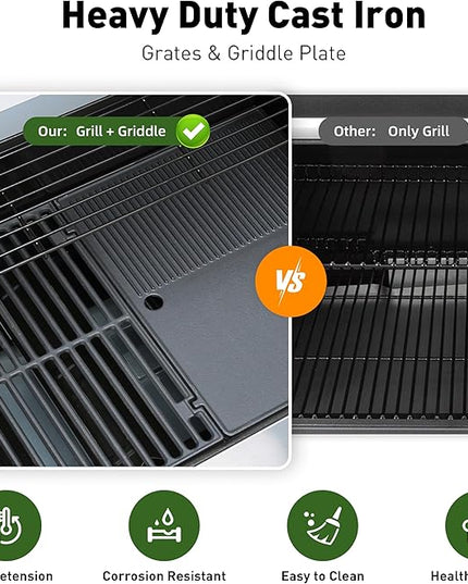 Brand-Man 4-Burner Gas Outdoor Kitchen Grill Island with Side Burner - 44,000 BTU Stainless Steel BBQ Grill Station with Storage Cabinets, Fold-out Prep Table, LPG/NG Convertible, Black