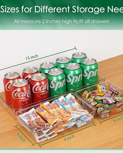 Criusia Drawer Organizer Set, Acrylic Non Slip Non Cracking Kitchen Drawer Storage Tray Large Size Divider, Multifunctional Storage for Cosmetics, Bathroom, Tools, Kitchen and Office (8 PACK)