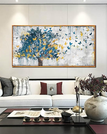 Framed Canvas Wall Art for Living Room Bedroom Office Large Tree of Life Wall Art Butterfly Tree Picture Modern Canvas Prints Decor Size 29x59